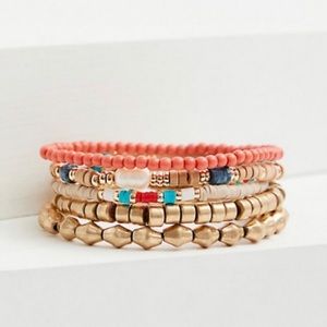 🆕Gold-Tone & Multi Bead Stretch Bracelet Set New